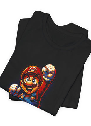 Folded view of the black Mario Jumping Hero Graphic T-Shirt.