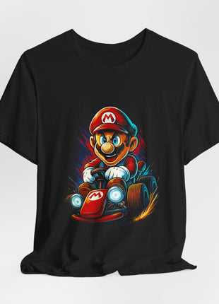 Draped front view of the black Mario Kart Racer Graphic T-Shirt.