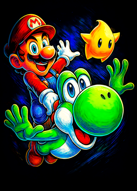 Mario, Yoshi, and Luma Super Mario Galaxy wall art in Acrylic, Canvas and Metal