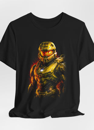 Draped front view of the black Master Chief Spartan Armor Graphic T-Shirt.