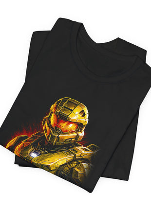Folded view of the black Master Chief Spartan Armor Graphic T-Shirt.