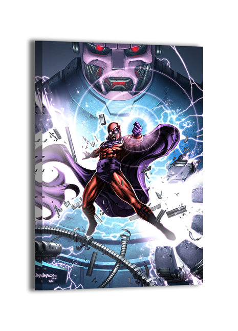Magneto vs Sentinel by Jimbo Salgado; gallery-wrapped, ready to hang.