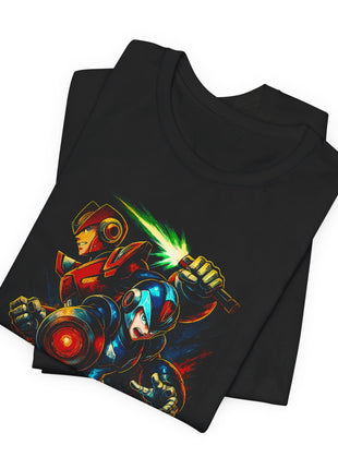 Folded view of the black Mega Man X and Zero Energy Blades Graphic T-Shirt.