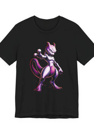 Front view of the black Mewtwo Psychic Stance Graphic T-Shirt.