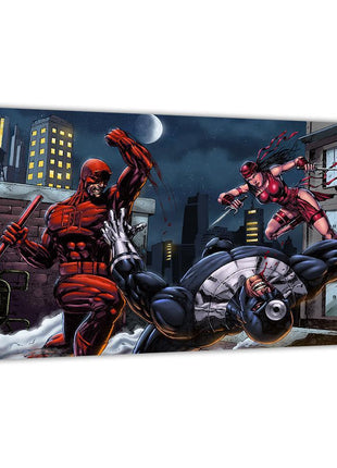 Midnight Justice Clash — Daredevil (Matt Murdock), Elektra Natchios and Bullseye Marvel wall art by Don Mark Noceda