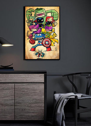 Mighty Alliance Chibi — The Avengers, including Black Panther Marvel wall art by Jeff Benitez