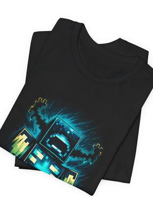 Folded view of the black Minecraft Warden Sculk Glow Graphic T-Shirt.