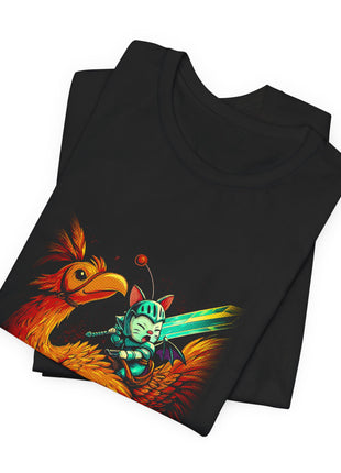 Folded view of the black Moogle and Chocobo Fantasy Ride Graphic T-Shirt.