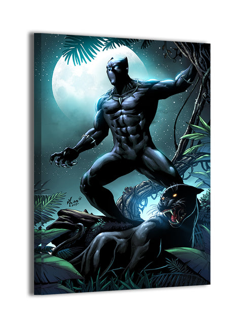 Black Panther and jungle panther in dynamic pose – large canvas print

