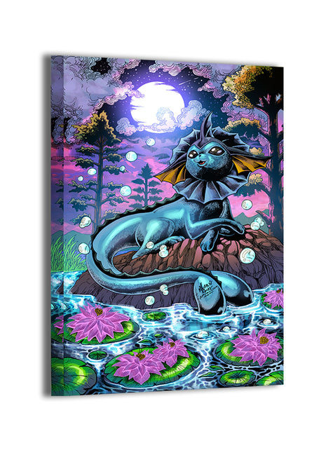 Full moon and glowing pond surround Vaporeon – large canvas print

