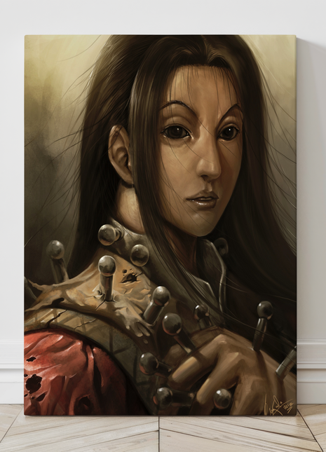 Large 24x36 canvas of Illumi Zoldyck anime art – somber assassin portrait