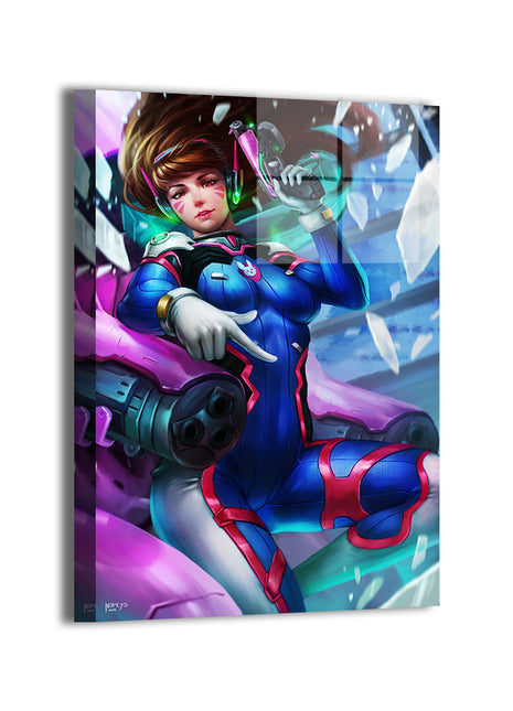 Satin metal print of D.Va portrait and mech cannon