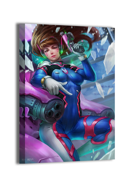 D.Va wall art on canvas with neon suit and mech details