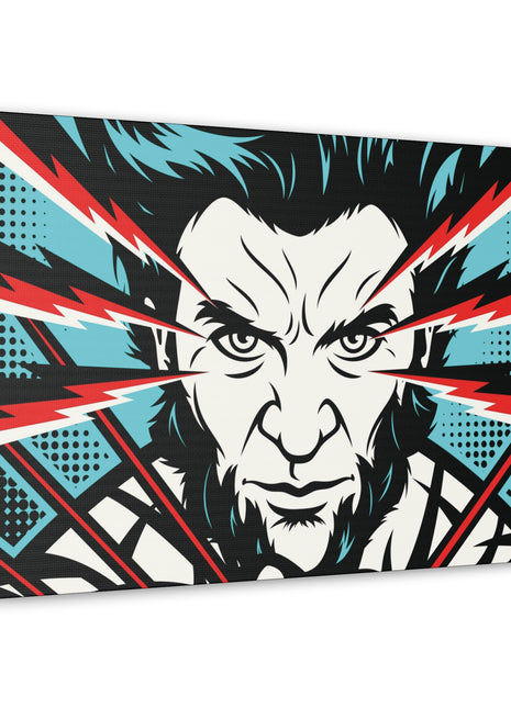 "Neon Rage – Blue & Red Wolverine Wall Art on canvas, acrylic, and metal – front view featuring Wolverine in a high-contrast blue and red color scheme."
