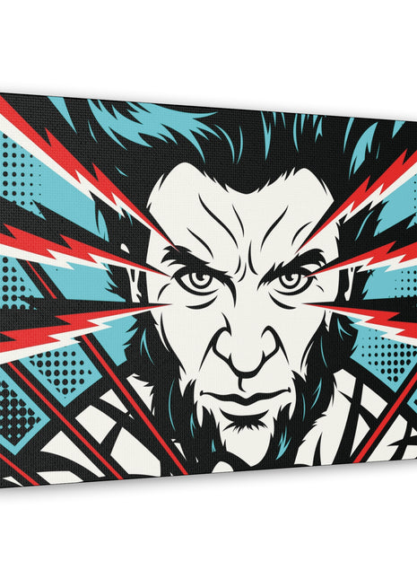 "Neon Rage – Blue & Red Wolverine Wall Art on canvas, acrylic, and metal – front view featuring Wolverine in a high-contrast blue and red color scheme."

