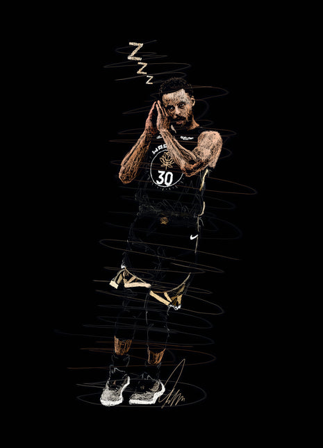 Number 30 Lights Out: depicts a number 30 basketball player pressing his hands together beside his tilted head.