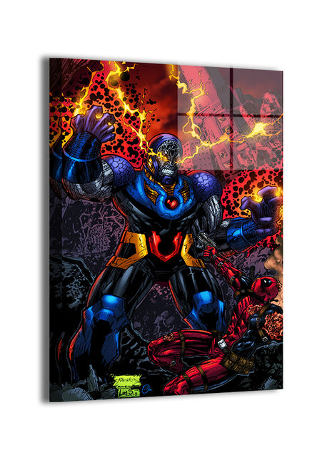 Omega Tyrant Showdown Darkseid vs Deadpool wall art — Marvel vertical print by Ray Racho and Savy Lim, image 1.
