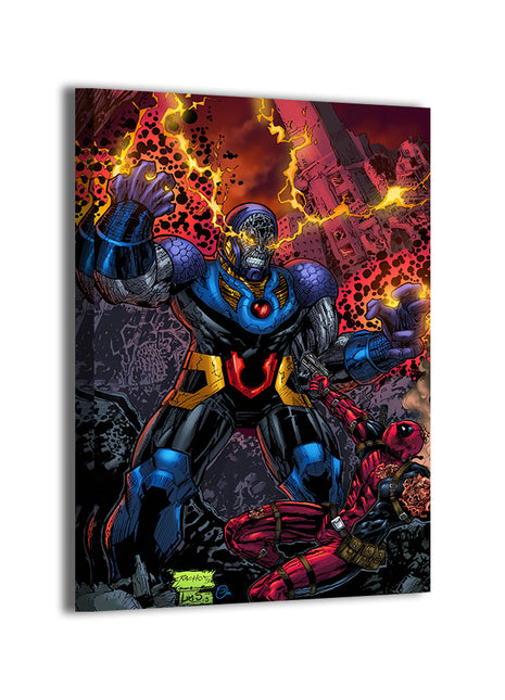 Omega Tyrant Showdown Darkseid vs Deadpool wall art — Marvel vertical print by Ray Racho and Savy Lim, image 2.