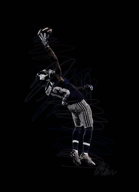One-Handed Reach: shows a helmeted football receiver arching backward for a one-handed catch.