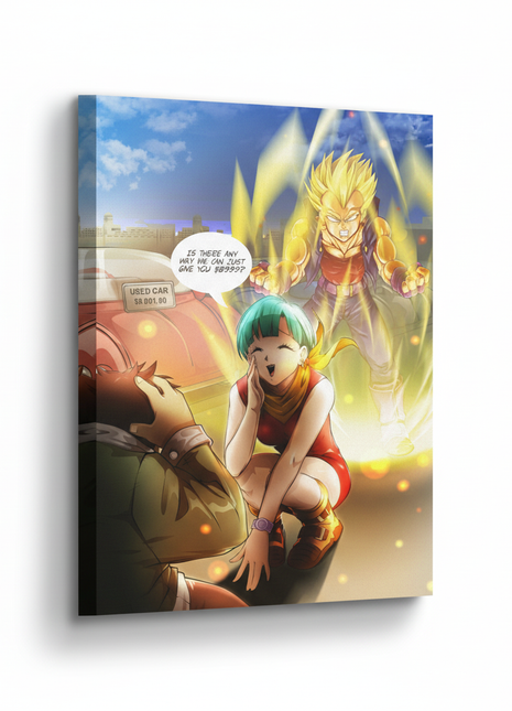Over 9000 wall art canvas showcasing a dynamic scene with explosive aura energy, emotional intensity, and cinematic composition, printed on stretched canvas and ready to hang from Snapping Turtle Gallery