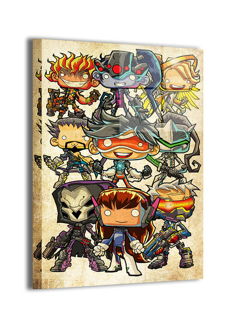 Overwatch chibi characters collectible wall art print, premium canvas, pop culture decor