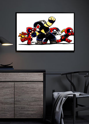 Deadpool, Bane & Harley Wall Art acrylic print by Rick Basaldua
