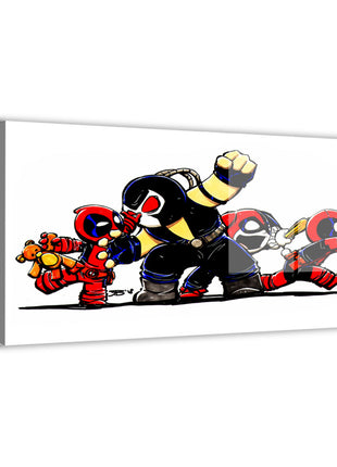 Deadpool, Bane & Harley Wall Art dye-sublimated metal print by Rick Basaldua