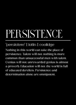 White PERSISTENCE heading and Coolidge-attributed paragraph centered on black.