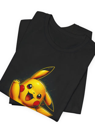 Folded view of the black Pikachu Electric Smile Graphic T-Shirt.