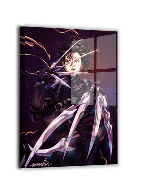 Metal — sleek metallic finish enhances blade highlights and moody backdrop; Scissorhands-inspired portrait by Myk Emmshin.