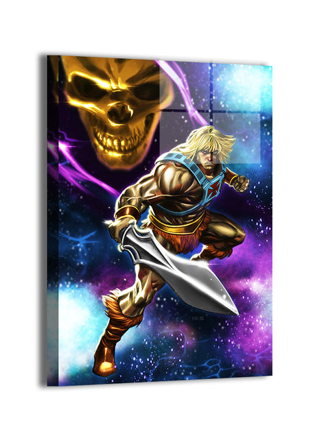 24x36 acrylic print of He-Man and shadowed Skeletor in space background