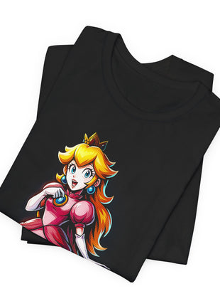 Folded view of the black Princess Peach Royal Pink Graphic T-Shirt.