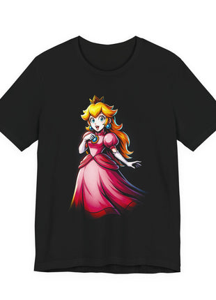 Front view of the black Princess Peach Royal Pink Graphic T-Shirt.