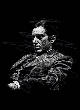 Quiet Authority in Lines: shows a seated man in a dark suit with his arms folded across his body.