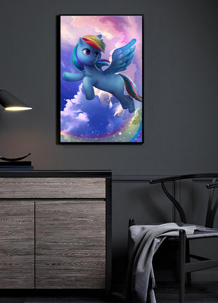Radiant Sky Dash (Rainbow Dash by Nopeys) displayed in a colorful collector room.
