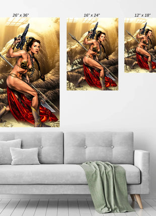 11x17 poster of Leia in slave attire standing over Rancor with spear and blaster