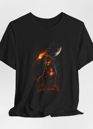 Draped front view of the black Red XIII Crescent Moon Graphic T-Shirt.