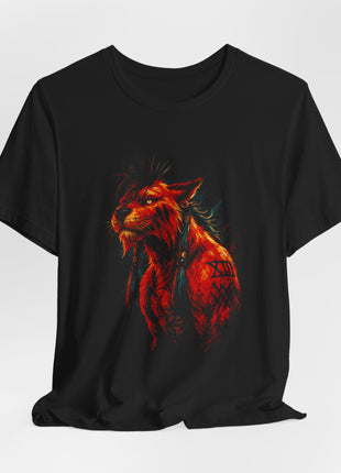 Draped front view of the black Red XIII Crimson Profile Graphic T-Shirt.