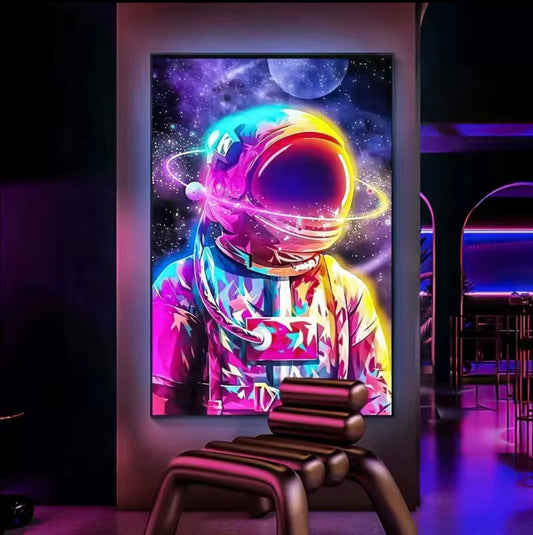Modern RGB LED Lightbox Frame in a living room showcasing an illuminated acrylic print