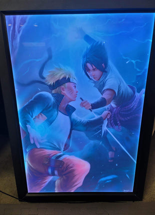 RGB LED acrylic lightbox frame displaying anime artwork with vibrant lighting, perfect for collectors and gamers, Snapping Turtle Gallery.