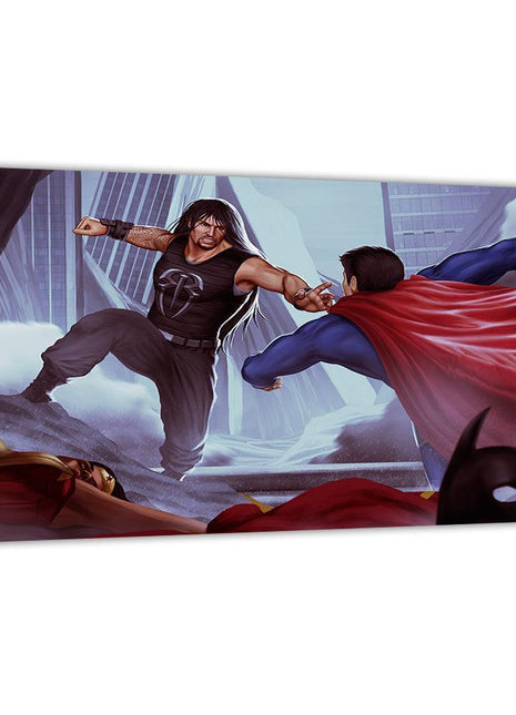 Roman Reigns vs Superman canvas wall art by Ben Asher