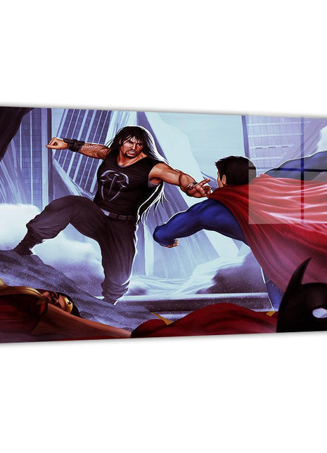 Roman Reigns vs Superman metal wall art by Ben Asher