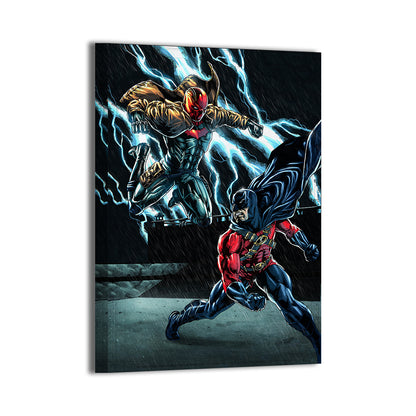 Rivals in the Rain Canvas Print 24x36 – Red Robin vs Red Hood DC Comics Wall Art