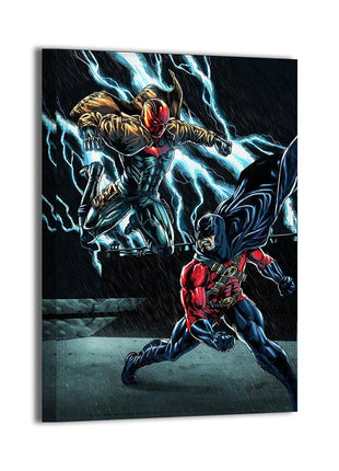 Rivals in the Rain Red Robin vs Red Hood canvas wall art by Geebo Vigonte