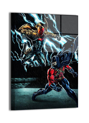 Rivals in the Rain Red Robin vs Red Hood metal wall art by Geebo Vigonte