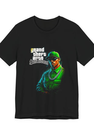 Front view of the black Ryder San Andreas Portrait Graphic T-Shirt.