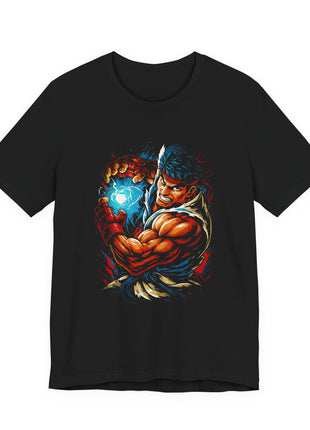 Front view of the black Ryu Hadouken Charge Graphic T-Shirt.