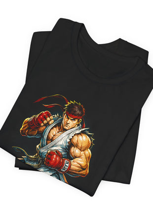 Folded view of the black Ryu Sketch Fighter Graphic T-Shirt.