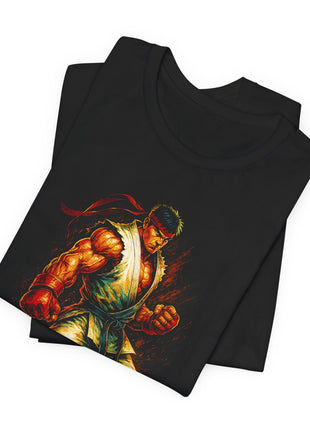 Folded view of the black Ryu Warrior Stance Graphic T-Shirt.
