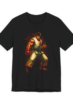 Front view of the black Ryu Warrior Stance Graphic T-Shirt.